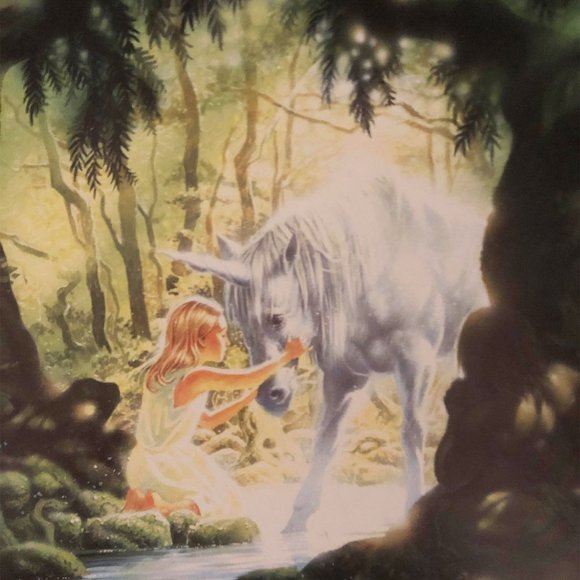 Unicorn & Little Girl Fantasy Fine Art Print Picture 15"x9.5" - Picture 3 of 3